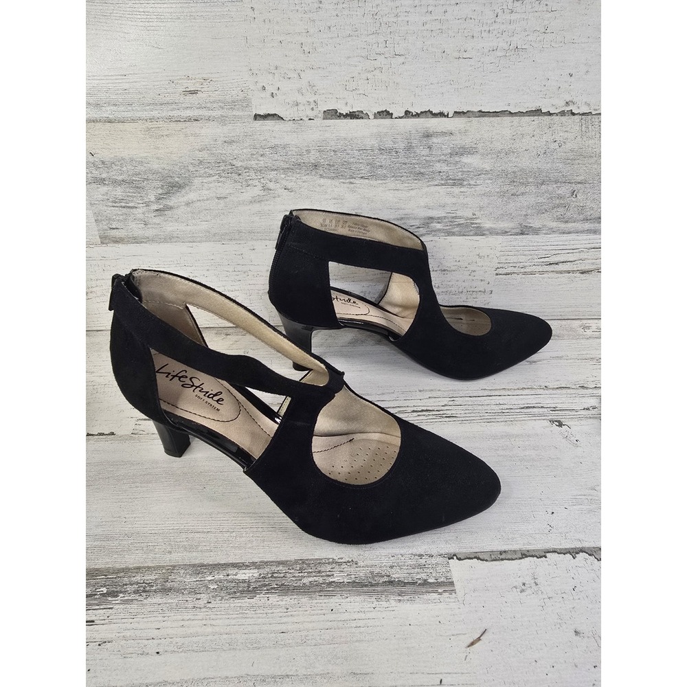 LifeStride Giovanna 2 Black Fabric Strappy Pumps Heels Womens 9.5M Comfort Soft - Picture 4 of 8